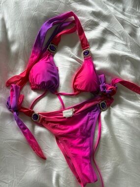 Pink to Purple Ombre Jeweled Bikini Set